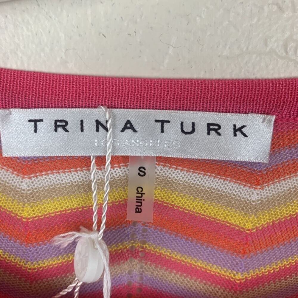 Trina Turk Knit Dress Size Small Pink Yellow Purple Lined Kimono Sleeve Beachy - Picture 3 of 6